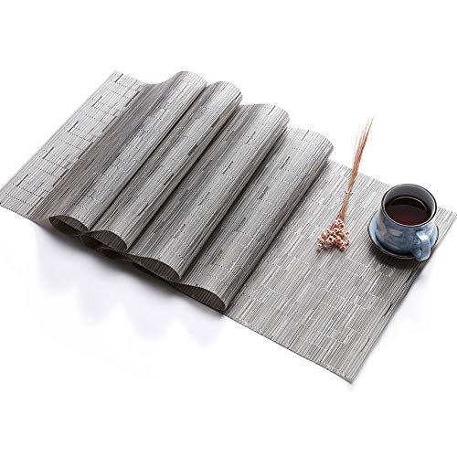 BeesClover Creative Lifestyle - Camino de mesa de PVC de color sólido, imitación de bambú, diseño de grano de bambú, color gris, 225 x 30 cm (peso único, 425 g)