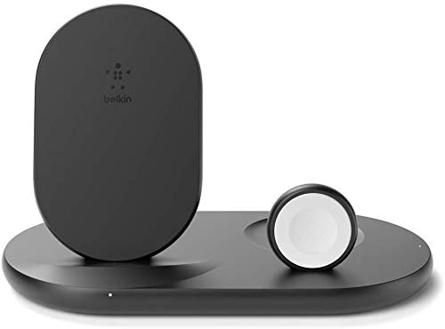 Belkin WIZ001vfBK - Cargador inalámbrico 3 en 1, estación de Carga de 7.5 W para iPhone, Apple Watch y AirPods, Base de Carga para iPhone, Soporte de Carga para Apple Watch, Negro