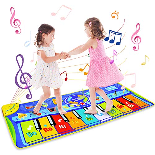 BelleStyle Alfombra de Piano, 130*48 cm Grande Alfombra Musical para Niños, Tapete Musical Toque Jugar Teclado de Piano Manta Musical Educativo Juguete para Bebé Niños Pequeños - Azul