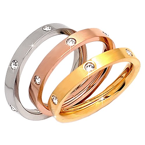 Beloved ❤️ Juego de 3 anillos para mujer, alianza de acero inoxidable con cristales de diferentes tamaños y colores que se pueden llevar juntos o por separado, anillo para mujer