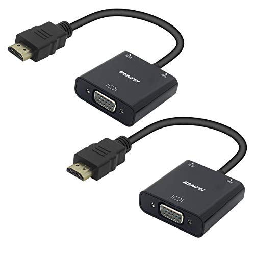 Benfei - Adaptador HDMI a VGA chapado en oro con audio (macho a hembra) compatible con ordenador portátil, XBox 360 One, PS4 y PS3 Pack de 2