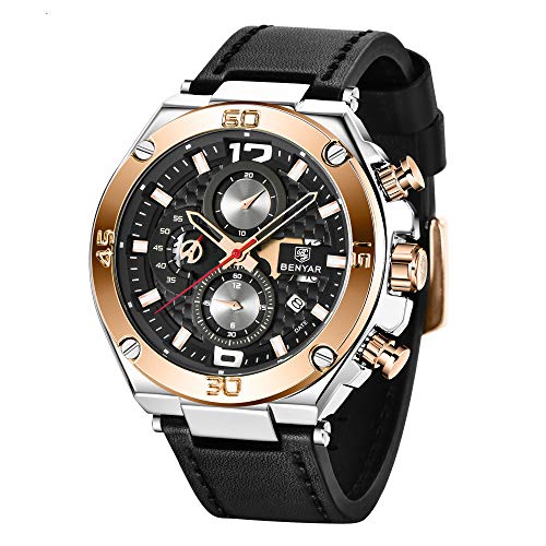 BENYAR Relojes Hombre Relojes de Pulsera Cronografo Diseñador Impermeable Reloj Hombre Banda de Cuero Analogicos Fecha de Pulsera Regalo Elegante BENYAR Relojes Hombre Relojes de Pulsera Cronografo Diseñador Impermeable Reloj Hombre Banda de Cuero Analogicos Fecha de Pulsera Regalo Elegante