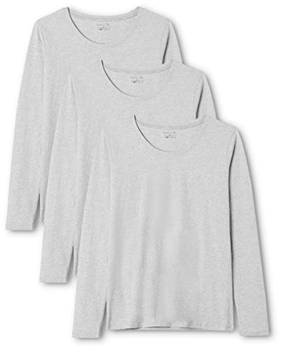 Berydale Camiseta de manga larga de mujer con cuello redondo, pack de 3, Gris, S