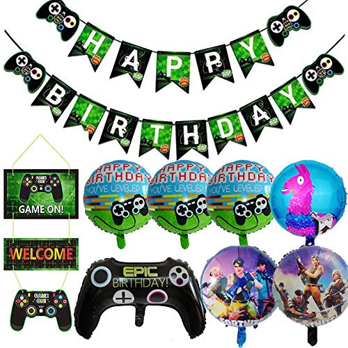 BESLIME Decoraciones Cumpleaños, Artículos de Fiestas para Fanáticos de los Videojuegos, Decoraciones para Cumpleaños de Tema de Videojuegos con Globos Pancartas