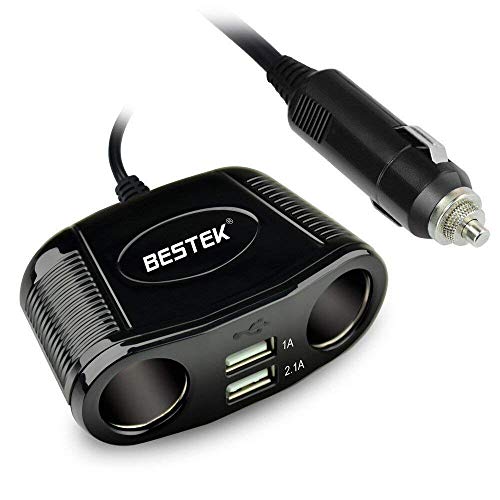 BESTEK Mechero Coche Cargador de Coche 2 USB 12V/24V Mechero Coche 150W con 2 Toma de Mechero y 2 USB de 3.1A - Color Negro