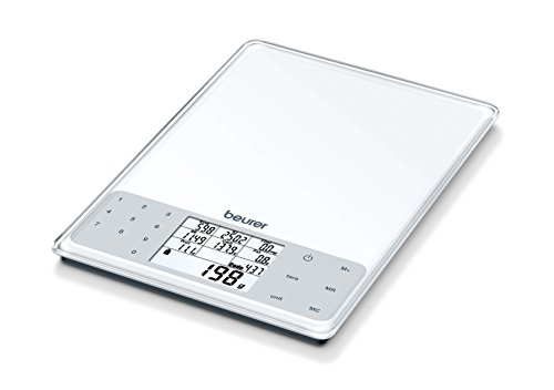 Beurer DS 61 - Balanza de cocina con análisis nutricional, 5kg 1 gr, nivel de grasa, proteínas, colesterol y calorías, auto tara, altura números pantalla 1.3cm, color blanco Beurer DS 61 - Balanza de cocina con análisis nutricional, 5kg 1 gr, nivel de grasa, proteínas, colesterol y calorías, auto tara, altura números pantalla 1.3cm, color blanco