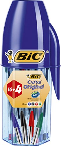 BIC Cristal Original Bolígrafos Punta Media (1,0mm) - Colores Surtidos, Blíster de 16+4 Unidades - Bolígrafos fiables certificados con etiqueta ecológica