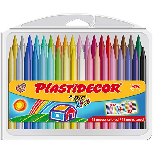BIC Kids Plastidecor - Estuche de 36 unidades, ceras de colores surtidos - ideal para colorear y dibujar, actividades creatives en casa y colegio BIC Kids Plastidecor - Estuche de 36 unidades, ceras de colores surtidos - ideal para colorear y dibujar, actividades creatives en casa y colegio