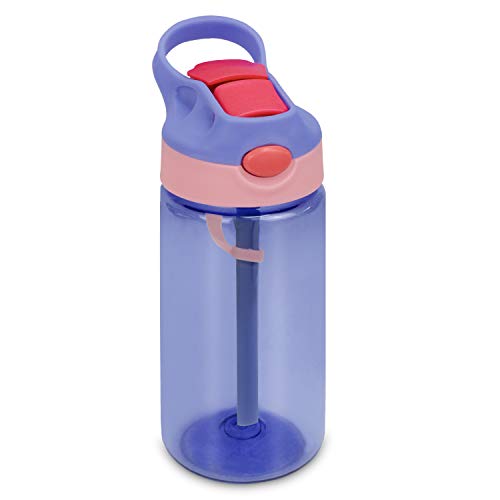 Bioasis Botella de Agua para niños de 480 ml, botella para niños a partir de 36 meses, sin BPA, Tazas para niños aisladas de derrames con Pajita para Viajes Escolares, púrpura
