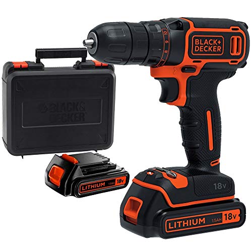 BLACK+DECKER BDCDC18KB-QW - Taladro atornillador 18V, con 2 baterías de litio 18V (1.5Ah) y maletín BLACK+DECKER BDCDC18KB-QW - Taladro atornillador 18V, con 2 baterías de litio 18V (1.5Ah) y maletín