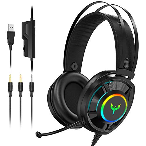 Blade Hawks Auriculares para Juegos , Headset Gaming con Sonido Envolvente 7.1, Efecto RGB,Orejeras Permeables al Aire, Micrófono con Cancelación de Ruido para PS4 Xbox One PC Laptop Mac Smart Phone