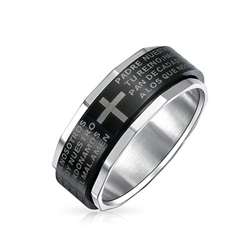 Bling Jewelry Padre Nuestro Los Lores Religiosos Orar Cruz Spinner Banda Negra Anillo para Hombres Y para Mujer Acero Borde Tono Plata Bling Jewelry Padre Nuestro Los Lores Religiosos Orar Cruz Spinner Banda Negra Anillo para Hombres Y para Mujer Acero Borde Tono Plata