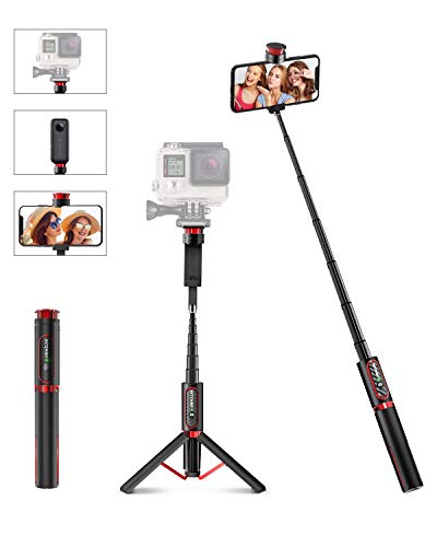 BlitzWolf Palo Selfie Trípode para Cámara Gopro Móvil Selfie Stick Extensible de Aluminio con Control Remoto Bluetooth para iPhone, Samsung, Huawei, LG, Sony, Android, etc.