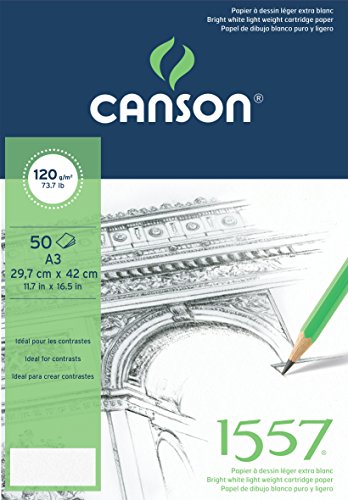 Bloc Encolado, A3, 50 Hojas, Canson JA 1557, Grano Fino 120g Bloc Encolado, A3, 50 Hojas, Canson JA 1557, Grano Fino 120g