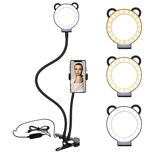 BLOOMWIN Anillo de Luz LED Regulable 4” para Fotografía Aro de Luz con Soporte Teléfono Brazo Largo Flexible USB Lámpara de Mesa para Móvil Youtube Selfie Video Maquillaje Transmisión en Vivo