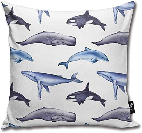 Blue Whale Sperm Dolphin Killer Animals Wildlife Squaresoft Throw Cojín Funda para sofá al Aire Libre Dormitorio Sala de Estar Patio Decorativo