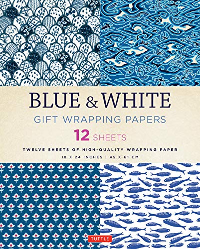 Blue & White Gift Wrapping Papers 12 Sheets: High-Quality 18 x 24 inch (45 x 61 cm) Wrapping Paper