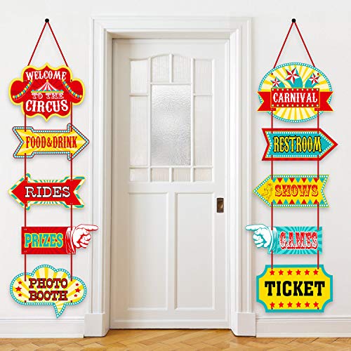 Blulu Decoraciones de Fiesta, Señal Laminado, Señal de Fiesta Temática, Recortes de Papel con 40 Puntos de Pegamento (10 Piezas Señal de Carnaval de Circo)