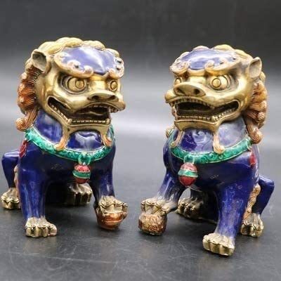 BNHY Regalo del Ornamento de Cobre Feng Shui Foo del Perro del león Estatua de Bronce Antiguo coleccionables Figurita Cloisonne Oficina artesanales Adornos 124