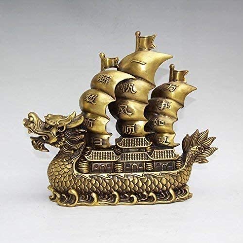 BNHY Regalos coleccionables Palacio Feng Shui Waves Escultura Estatua latón velamen del Barco del dragón Adorno de la decoración del hogar Figurita artesanales Adornos 124