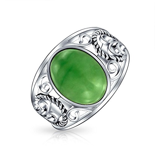 Boho Oval Verde Jade Teñido Cuerda Filigrana Desplazamiento Mujer Anillo Plata Esterlina 925 Agosto Piedra Nacimiento