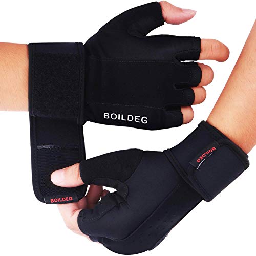 boildeg Guantes Gimnasio Hombre Mujer,Guantes Pesas Gym Guantes Fitness Transpirable con Protección Completa de Muñeca y Palma para Crossfit Levantamiento de Pesas Musculación (Negro, M)