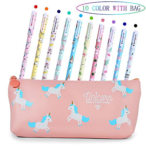 Bolígrafos de unicornio para niñas, regalo de cumpleaños escolar, VSTON juego de bolígrafos de unicornio para escribir con tinta negra suave para niños de 3 4 5 6 7 8 9 10 años, 10 unidades