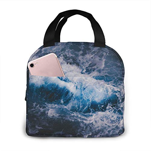 Bolsa de almuerzo con aislamiento portátil Tiburones Boca grande Bolsa de almuerzo impermeable con cremallera para alimentos Caja de almuerzo Mantener caliente 4 horas con bolsillo frontal.