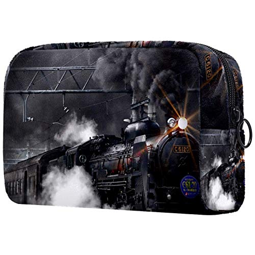 Bolsa de aseo con cremallera, bolsa de maquillaje reutilizable de gran capacidad, bolsa de viaje con tren de vapor locomotora para adolescentes y mujeres