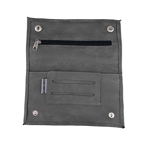 Bolsa de Tabaco Ciggy Jumper® en Cuero de Primera Calidad con Compartimento de folletos Simple, Doble o Largo, bosa de Tabaco,con Compartimento de Filtro, (Gris)