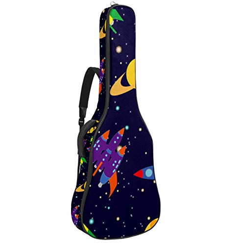 Bolsa para guitarra impermeable con cremallera, suave para guitarra, bajo, acústico y clásica, para guitarra eléctrica, bolsa espacial, planetas, nave espacial, cohetes