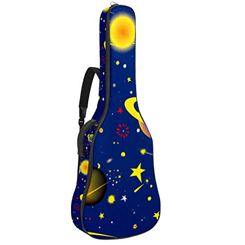 Bolsa para guitarra impermeable con cremallera, suave para guitarra, bajo, acústico y clásico, para guitarra eléctrica, espacial, planeta, nave espacial, diseño de estrella