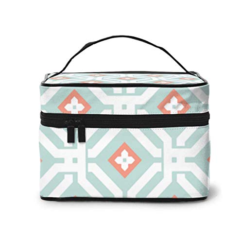 Bolsas de cosméticos Aberdeen in Mint and Coral Fabric (687) Pattern Portable Travel Makeup Cosmetic Bags Organizer Makeup Boxes for Women Travel Daily Carry