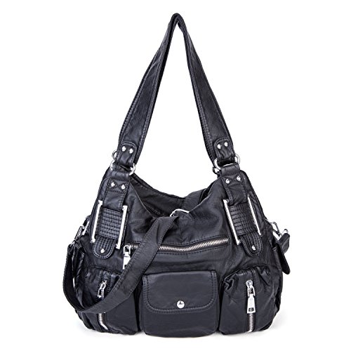 Bolso Bandolera Mujer de Cuero PU Gran Capacidad Bolso de Hombro Bolso Shopper Casual con Multi-Bolsillo Bolso de señora,Negro Bolso Bandolera Mujer de Cuero PU Gran Capacidad Bolso de Hombro Bolso Shopper Casual con Multi-Bolsillo Bolso de señora,Negro