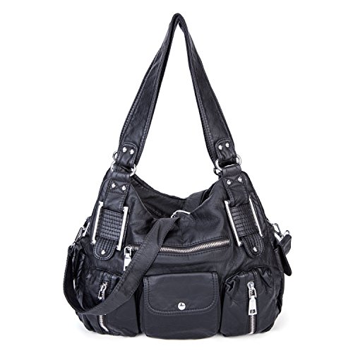 Bolso Bandolera Mujer de Cuero PU Gran Capacidad Bolso de Hombro Bolso Shopper Casual con Multi-Bolsillo Bolso de señora,Negro