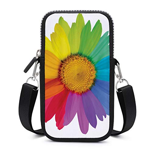 Bolso bandolera para teléfono celular con correa de hombro extraíble, diseño de margaritas de colores arco iris anticaídas para llaves, cintura cartera, bolsas para niñas