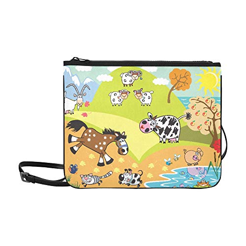 Bolso de hombro casual Dibujos animados de animales domésticos Cabra de oveja Caballo Cerdo D Correa de hombro ajustable Bolso de trabajo cruzado para mujeres Niñas Bolsos cruzados de color