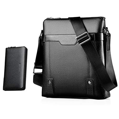 Bolso de hombro con billetera gratuita de cuero impermeable Bolso Bandolera de Piel auténtica para Hombre para hombres Bolso cruzado de negocios Bolso Bandolera Messenger para hombre Messen (negro)