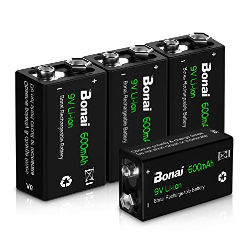 BONAI Pila 9V Recargable 600mAh Li-Ion 9v Pilas 4 Piezas Precargada Baja Autodescarga 1200 Ciclos Larga Duración para Micrófonos, Alarma de Humos, Juguetes electrónicos, Walkie Talkie BONAI Pila 9V Recargable 600mAh Li-Ion 9v Pilas 4 Piezas Precargada Baja Autodescarga 1200 Ciclos Larga Duración para Micrófonos, Alarma de Humos, Juguetes electrónicos, Walkie Talkie