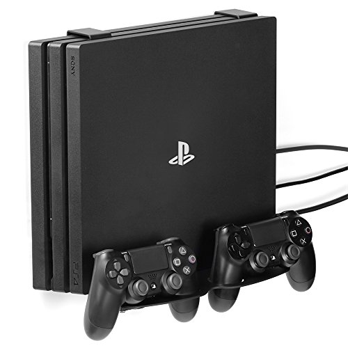Borangame GameVspaceDuo - Soporte de pared vertical compatible con todos los modelos de PlayStation 4 (First Series, Slim y Pro), con 2 ventiladores y 2 soportes de mando