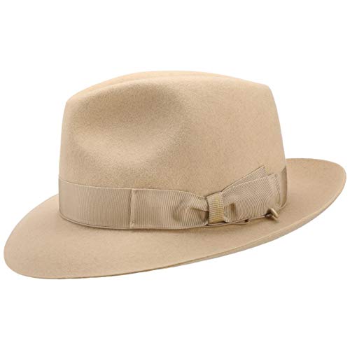 Borsalino Sombrero Fedora 50 Gramos Mujer/Hombre - Made in Italy de Fieltro Pelo Sombreros con Banda Grosgrain Verano/Invierno - 57 cm Beige