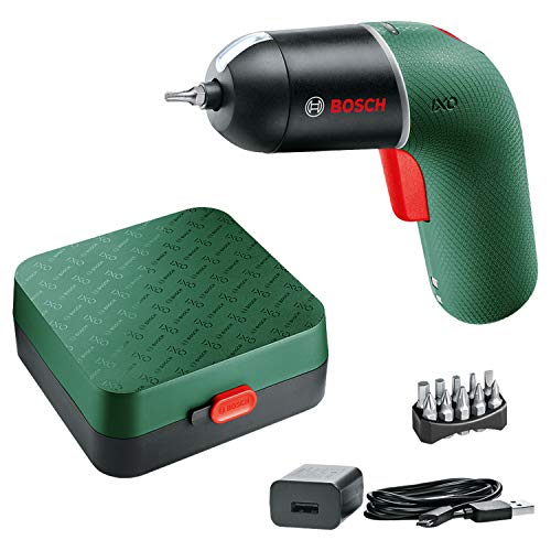 Bosch atornillador a batería IXO 6.ª generación, verde, CONTROL DE VELOCIDAD variable, recargable con cable micro-USB, en estuche