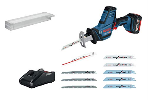 Bosch Professional 18V System Sierra sable a batería GSA 18V-LI C (incl. 1 batería 5,0 Ah GBA 18V, cargador rápido GAL 18V-40, 10 hojas de sierra sable, en L-BOXX 136) - Amazon Edición