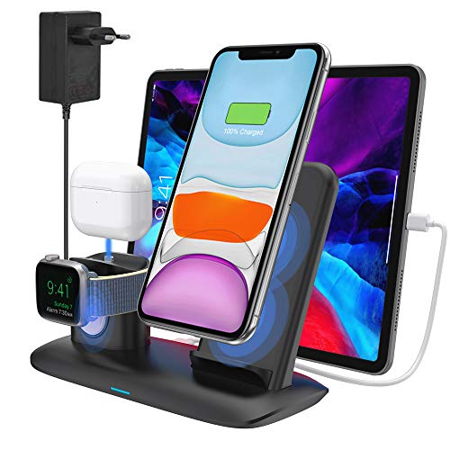 bossgo Cargador Inalámbrico Soporte de Carga para iPhone, Apple Watch y Airpods Base de Carga para iPhone SE2/11/11 Pro MAX/XS MAX/X, iWatch 2/3/4/5, AirPods Pro/2/1