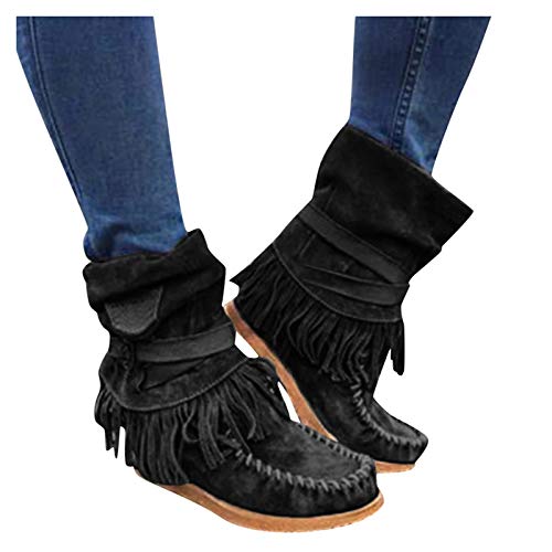 Botas Mujer Invierno, BBestseller Las Mujeres de Invierno cálido Botas Nieve Planas Terciopelo Zapatos de Tobillo Botas Sport (38, Negro 4)