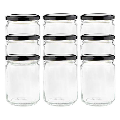 Botes Cristal con Tapa Negra hermética para conservas Pack de 9 Unidades de 445Ml Libre BPA. para conservas, contendor Alimentos, Botes para Velas Botes Cristal con Tapa Negra hermética para conservas Pack de 9 Unidades de 445Ml Libre BPA. para conservas, contendor Alimentos, Botes para Velas