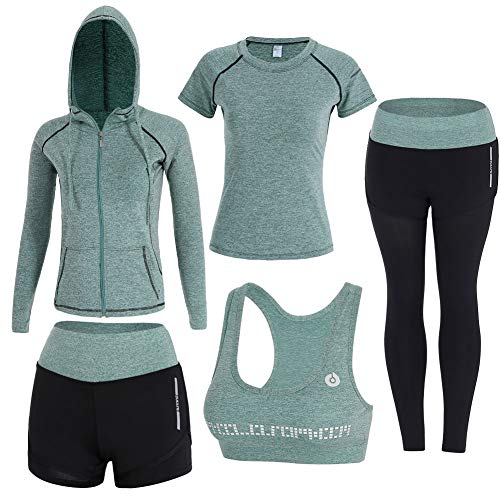 BOTRE 5 Piezas Conjuntos Deportivos para Mujer Chándales Ropa de Correr Yoga Fitness Tenis Suave Transpirable Cómodo (Verde, S) BOTRE 5 Piezas Conjuntos Deportivos para Mujer Chándales Ropa de Correr Yoga Fitness Tenis Suave Transpirable Cómodo (Verde, S)