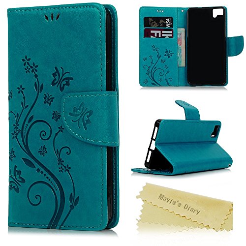 bq Aquaris M5 Funda Libro de Cuero Impresión Con Tapa y Cartera,Correa de mano - Mavis's Diary Carcasa PU Leather Con TPU Silicona Case Interna Suave,Soporte Plegable,Ranuras para Tarjetas y Billetera,Cierre Magnético - Diseño de Mariposa y Flor,Azul