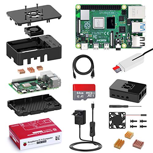 Bqeel Raspberry Pi 4 Model B 【2GB RAM+64GB SD Card 】con 4K,BT 5.0,WiFi 2.4G/5G/1000M Ethernet,2*USB 3.0/USB 2.0,USB-C Adaptador de Corriente con Interruptor