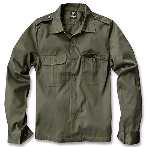 Brandit US Hemd Langarm Camisa, Olive, XL para Hombre